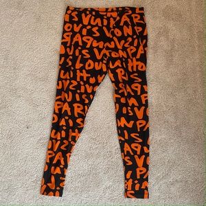 Louis Vuitton Orange Logo Graffiti Leggings